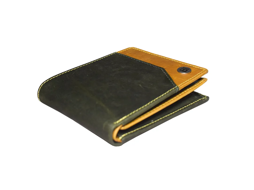 William Men’s Leather Wallet Olive Green & Yellow - BIMW160
