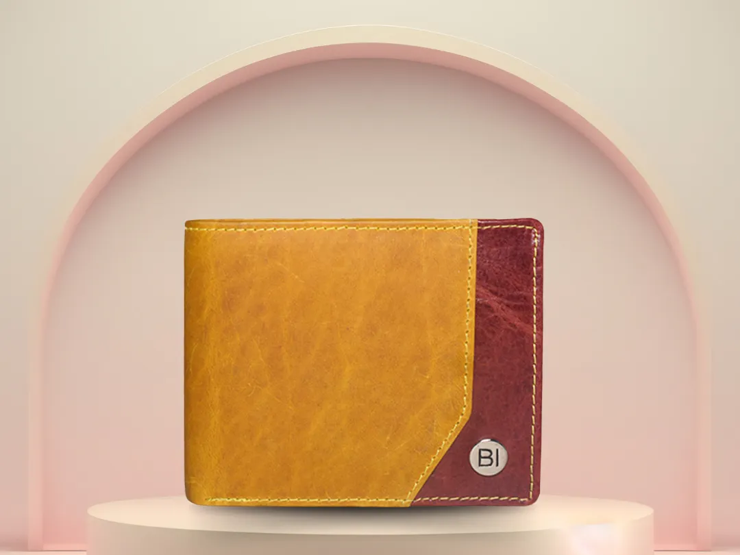 William Men’s Leather Wallet Cherry & Yellow - BIMW161