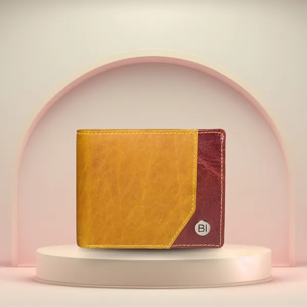 William Men’s Leather Wallet Cherry & Yellow - BIMW161